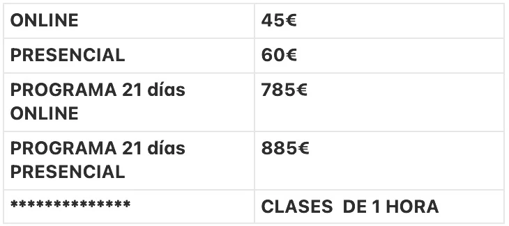 Precios yoga completamente personalizado en Madrid